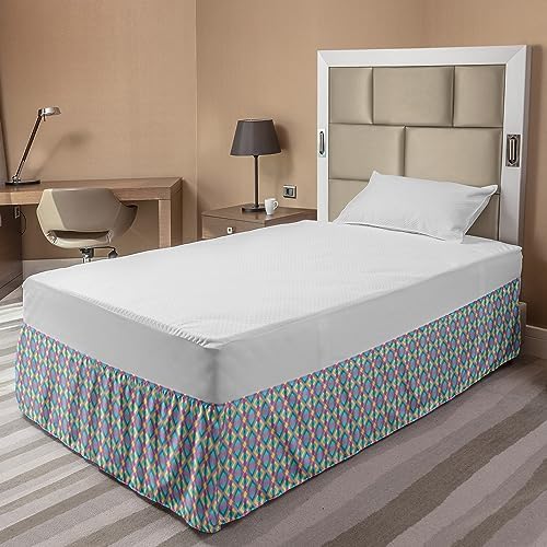 Lunarable Abstract Elastic Bed Skirt Pastel Yellow and Turquoise