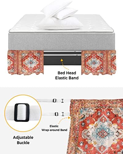 RisQiten Red Boho Queen Bed Skirt 16 Inch Drop