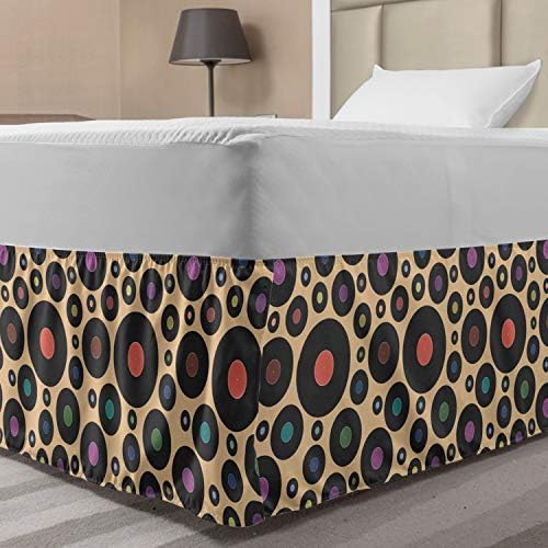 Lunarable Record Bedskirt Vinyl Retro Design Bedroom Decor