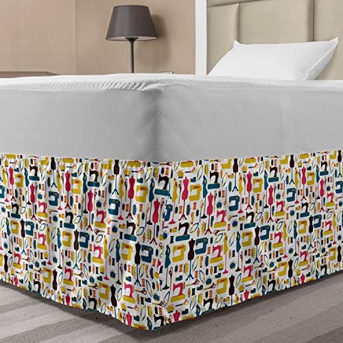 Lunarable Hobby Elastic Bed Skirt with Colorful Design
