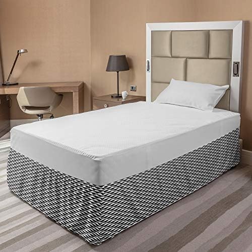 Lunarable Abstract Bed Skirt Minimalist Waves in Charcoal Grey and White