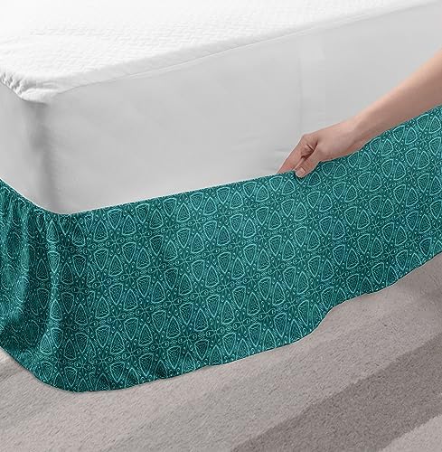 Lunarable Floral Elastic Bed Skirt Teal and Turquoise Abstract Design