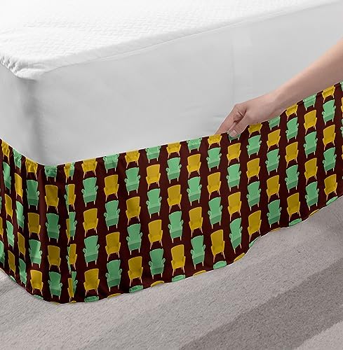 Lunarable Mid Century Elastic Bed Skirt - Yellow Peacock Green
