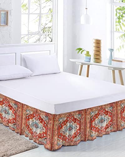 RisQiten Red Boho Queen Bed Skirt 16 Inch Drop