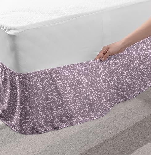 Lunarable Floral Bedskirt - TwinTwin XL Purple Grey and Pale Mauve 1