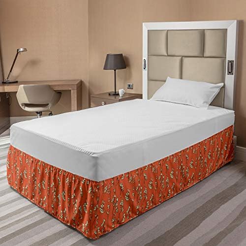 Lunarable Floral Bedskirt - TwinTwin XL Burnt Sienna Black White