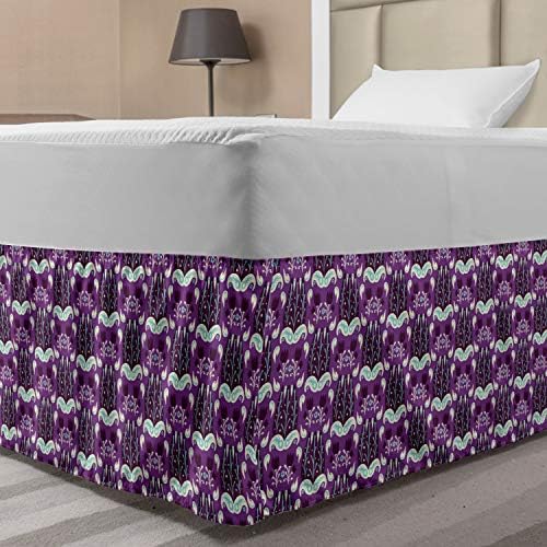 Lunarable Leafy Bed Skirt Khokhloma Purple Floral