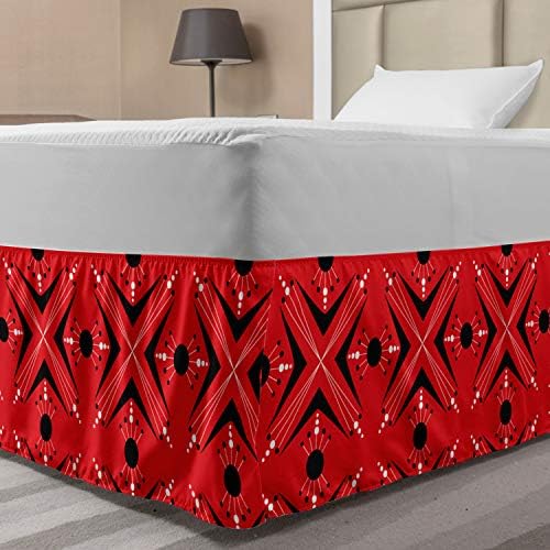 Lunarable Mid Century Bed Skirt with Vermilion Charcoal Grey Print