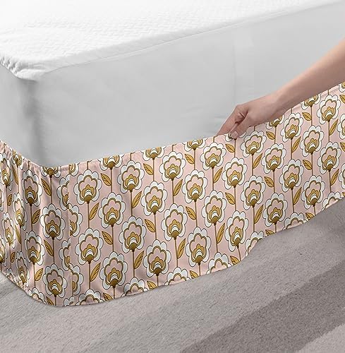 Lunarable Mid Century Elastic Bed Skirt with Flower Design