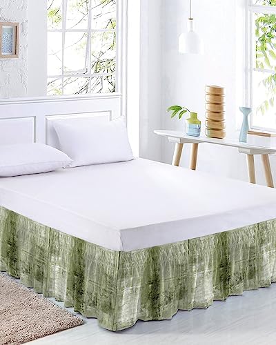 RisQiten Sage Green Bed Skirt Queen Size 18 Inch Drop