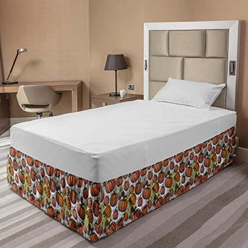 Lunarable Halloween Bed Skirt with Pumpkin Motif