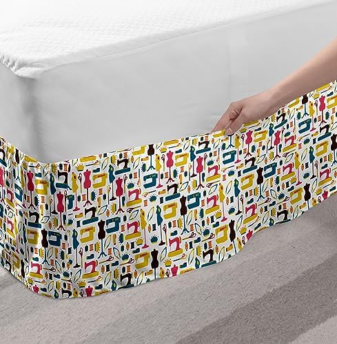 Lunarable Hobby Elastic Bed Skirt with Colorful Design