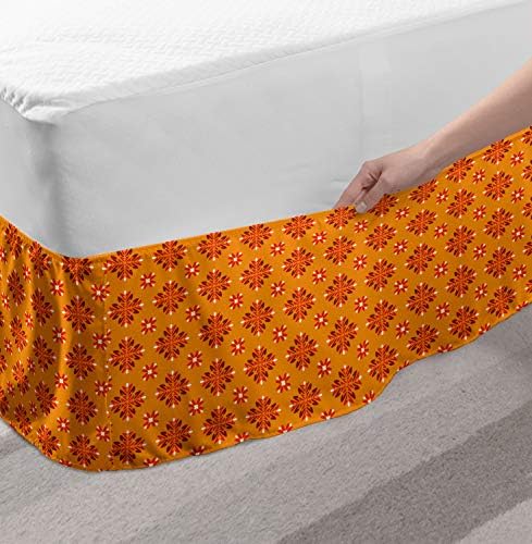 Lunarable Tribal Elastic Bed Skirt with Tangerine Flower Print