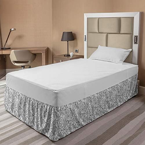 Ambesonne Black and White Bedskirt with Paisley Flowers 1