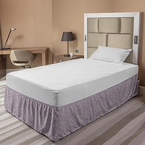 Lunarable Floral Bed Skirt Grey Pink Ivory Fuchsia