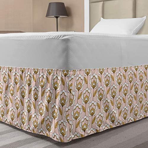 Lunarable Mid Century Elastic Bed Skirt with Flower Design