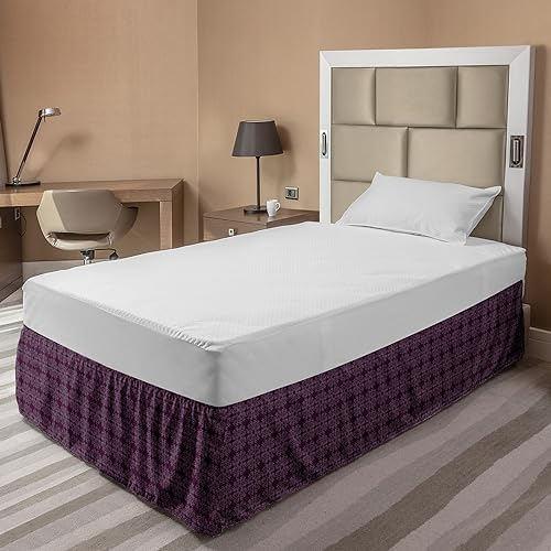 Lunarable Floral Bed Skirt - Dark Fuchsia with Elastic Wrap