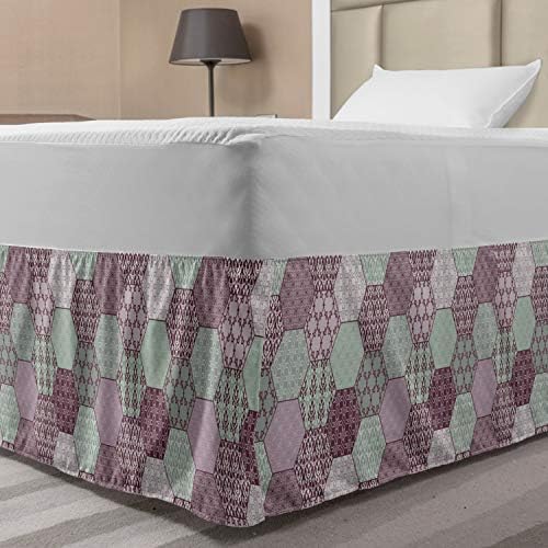 Lunarable Vintage Bedskirt with Oriental Hexagon Print