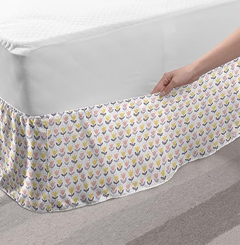 Lunarable Tulip Bed Skirt - TwinTwin XL Spring Tones Doodle