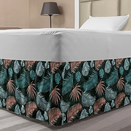 Lunarable Hawaii Bedskirt - Pastel Exotic Leaf Design