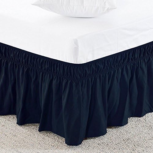 Amuze Bedding Easy Fit Elastic Ruffled Bed Skirt Queen 21 Inches Navy Blue
