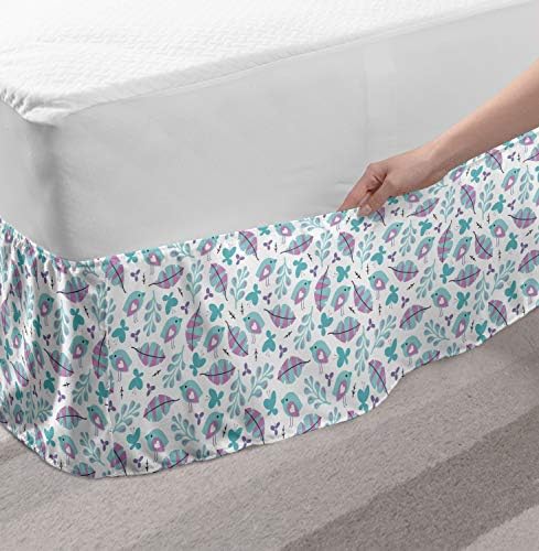 Lunarable Spring Bed Skirt with Birds and Butterflies Design 1