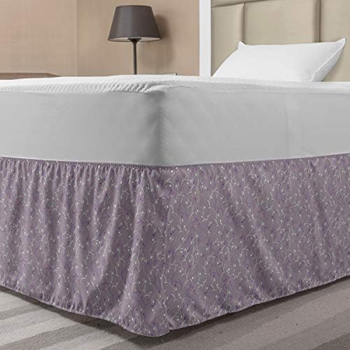 Lunarable Floral Bed Skirt Grey Pink Ivory Fuchsia