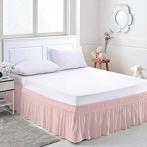 Amuz Easy Fit Elastic Bed Skirt - Pink Queen 22 Inch Drop