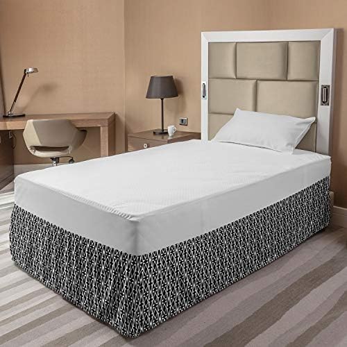 Lunarable Mid Century Bed Skirt Charcoal Grey and White