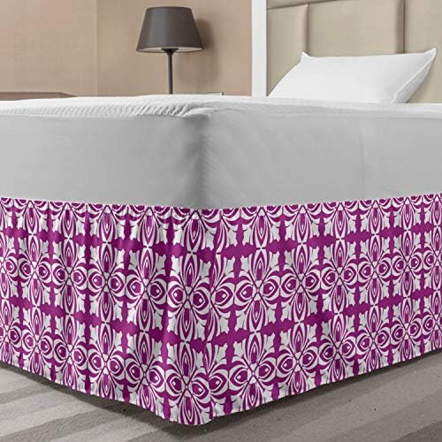 Lunarable Floral Elastic Bed Skirt for Twin Beds Fuchsia White