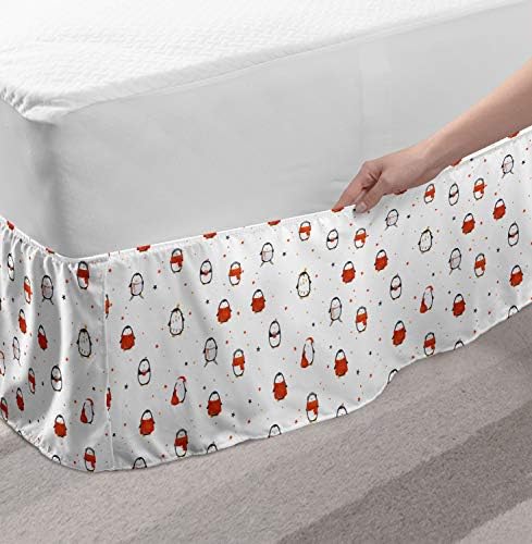 Lunarable Christmas Bed Skirt with Funny Penguins 1