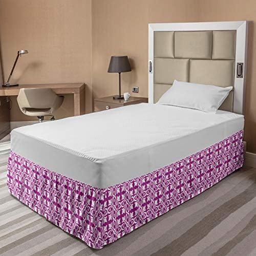Lunarable Floral Elastic Bed Skirt for Twin Beds Fuchsia White
