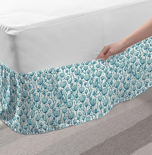 Lunarable Botanical Bed Skirt - Pastel Aqua Polka Dotted