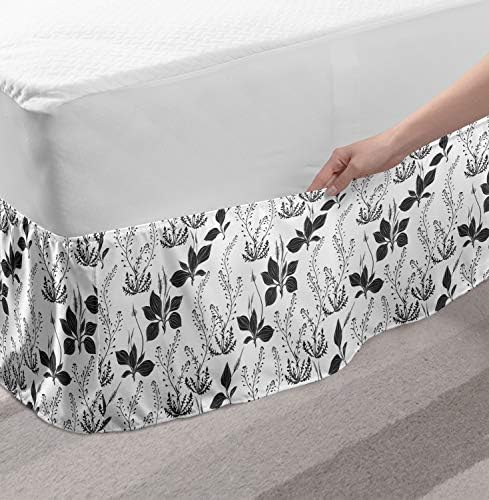 Lunarable Floral Bedskirt Grey White Wrap Around Elastic Design