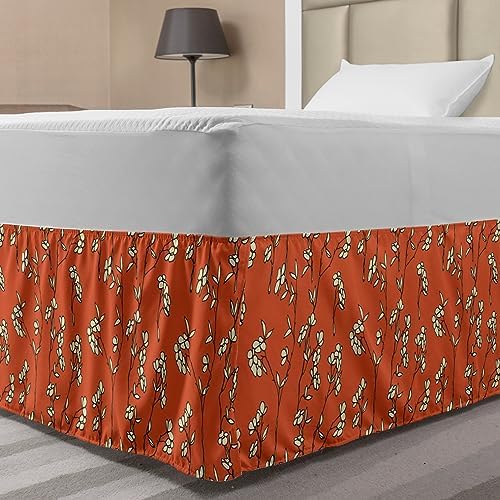 Lunarable Floral Bedskirt - TwinTwin XL Burnt Sienna Black White