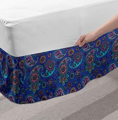 Lunarable Paisley Bed Skirt Dark Lavender and Multicolor