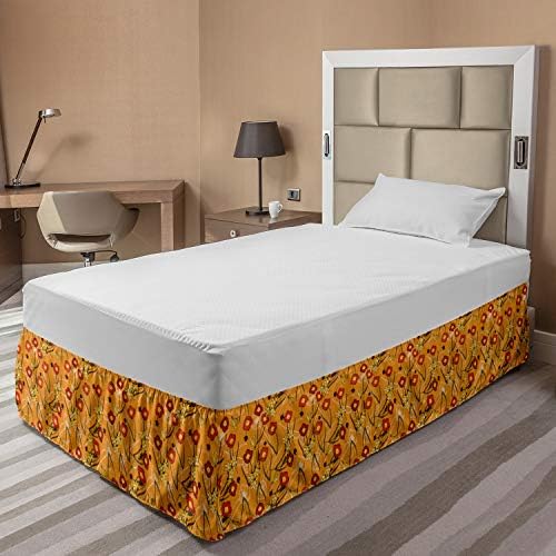 Lunarable Meadow Bedskirt Pastel Peony and Daffodil Spring Boho Decor