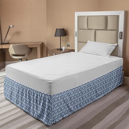 Lunarable Botanical Bedskirt Dark Blue White