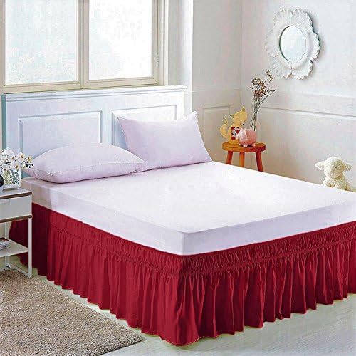Amuz Easy Fit Elastic Ruffled Bed Skirt Blood Red Twin XXL