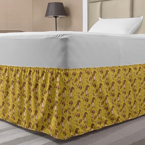 Lunarable Mushroom Bed Skirt Wrap Around Dust Ruffle for TwinTwin XL