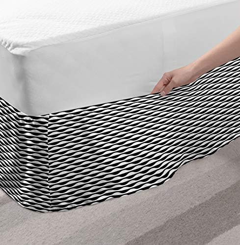 Lunarable Abstract Bed Skirt Minimalist Waves in Charcoal Grey and White