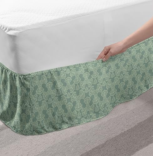 Lunarable Floral Bedskirt - TwinTwin XL Sage Green