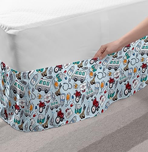 Lunarable Nurse Bed Skirt with Doctor Pattern