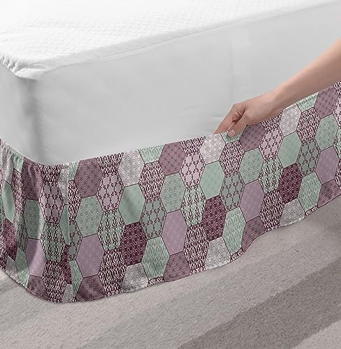 Lunarable Vintage Bedskirt with Oriental Hexagon Print