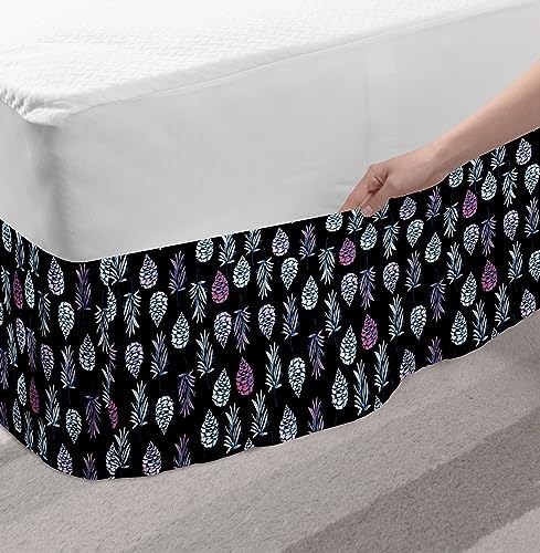 Lunarable Autumn Bed Skirt with Pine Cones Mistletoe Pattern