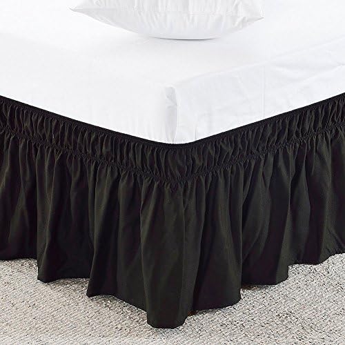 Amuze Bedding Elastic Wrap Around Ruffled Bed Skirt - Black Full XL