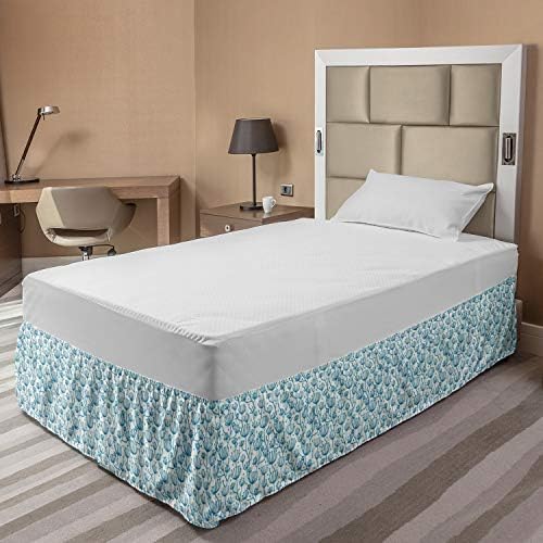 Lunarable Botanical Bed Skirt - Pastel Aqua Polka Dotted