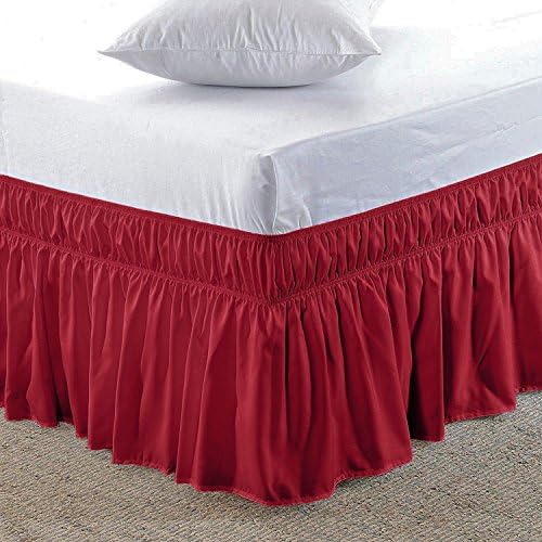 Amuz Easy Fit Elastic Ruffled Bed Skirt Blood Red Twin XXL