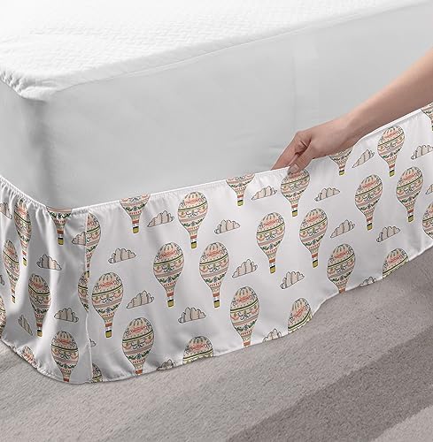 Ambesonne Balloon Bed Skirt with Hearts and Flowers Pattern