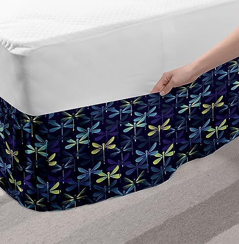 Lunarable Dragonfly Bedskirt - Indigo Multicolor Design